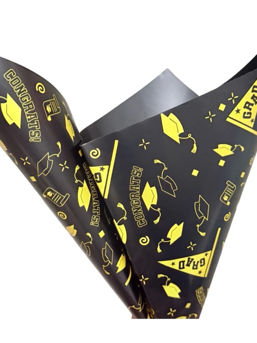 Graduation Bouquet Wrap 15 Sheets Waterproof Paper 22x22 Black Congrats